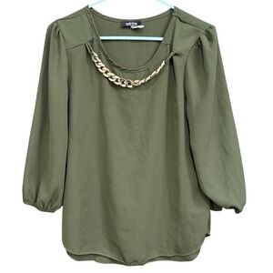 Top Fashion New York Olive Green‎ Blouse Long Sleeve Chain Detail Plus Size